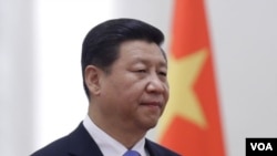 ປະທານປະເທດຈີນ ທ່ານ Xi Jinping ຢືນຕ້ອນຮັບຢູ່ພິທີ່ ສາລາ ປະຊາຊົນ ປະເທດຈີນ