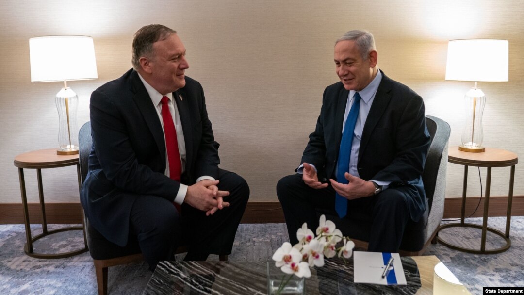 PM Israel Benjamin Netanyahu (kanan) menerima Menlu AS Mike Pompeo di Lisabon, Portugal, 4 Desember 2019. (Credit: State Department)