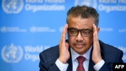 Dirjen WHO, Tedros Adhanom Ghebreyesus berbicara kepada media di Jenewa, Swiss. 