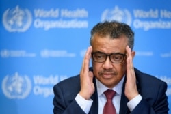 World Health Organization Director-General Tedros Adhanom Ghebreyesus is seen at a daily press briefing on coronavirus at WHO headquarters on March 6, 2020, in Geneva.