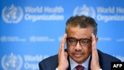 World Health Organization Director-General Tedros Adhanom Ghebreyesus attends a daily press briefing on COVID-19 at the WHO headquarters on March 6, 2020, in Geneva.