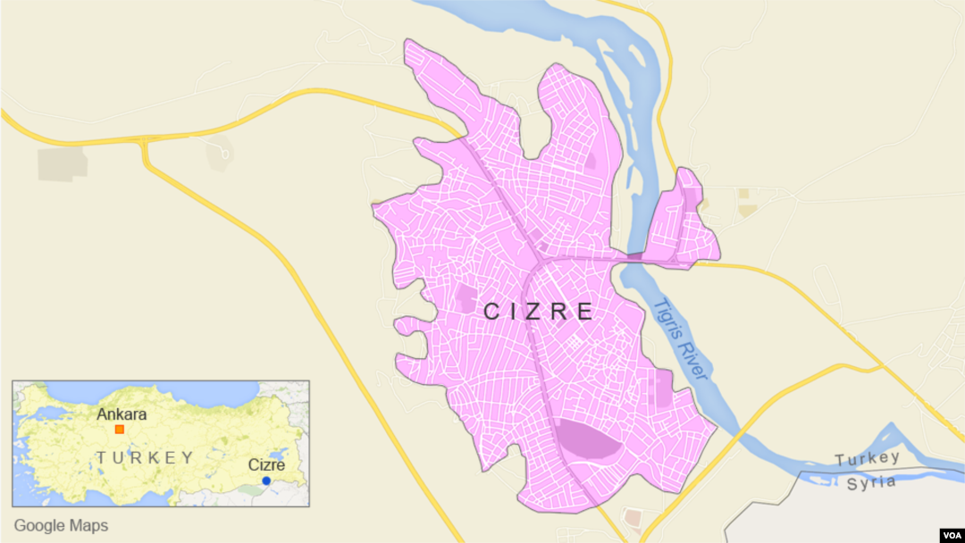 Peta wilayah Cizre, Turki.