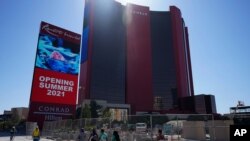 Construction continued on Resorts World Las Vegas, April 19, 2021, in Las Vegas. The hotel-casino opened on June 24, 2021.