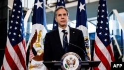 Newly confirmed U.S. Secretary of State Antony Blinken speaks during a welcome ceremony at the State Department in Washington, Jan. 27, 2021. 