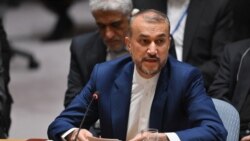 Menteri Luar Negeri Iran Hossein Amir-Abdollahian berbicara dalam pertemuan Dewan Keamanan PBB terkait situasi di Timur Tengah, di markas PBB di Kota New York, pada 18 April 2024. (Foto: AFP/Angela Weiss)