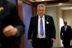FILE - Rep. Peter King, R-N.Y., arrives for a classified briefing on Capitol Hill in Washington, May 21, 2019.