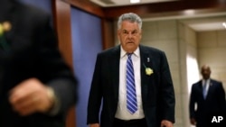 Rep. Peter King, R-N.Y., arrives for a classified briefing on Capitol Hill in Washington, May 21, 2019. 