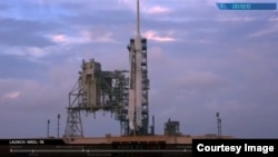 A SpaceX rocket is seen on the launch pad before launching with a U.S. government spy satellite Monday. (SpaceX)