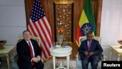 U.S. Secretary of State Mike Pompeo meets with Ethiopian Minister of Foreign Affairs Gedu Andargachew at the Foreign Ministry in Addis Ababa, Feb. 18, 2020. 