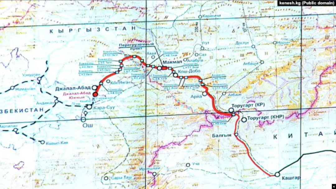 Xitoy–Qirg‘iziston–O‘zbekiston temir yo‘li xaritasi