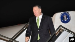 FILE - Secretary of State Mike Pompeo arrives at King Abdulaziz International Airport in Jeddah, Saudi Arabia, Sept. 18, 2019. 