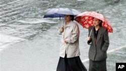 비 오는 평양 거리. (자료사진)