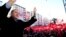 Turkey's President Recep Tayyip Erdogan waves to the crowd during his first official campaign stop in Kahramanmaras, southeastern Turkey, Feb. 17, 2017, ahead of an April 16 national referendum on expanding executive powers.