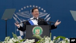 El presidente Juan Carlos Varela pronuncia su discurso inaugural en Panamá.