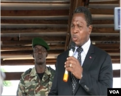 FILE - Cameroon's minister of territorial administration, Paul Atanga Nji, speaks in Garoua Boulai, Cameroon, Oct. 23, 2019. (Moki Edwin Kindzeka/VOA)