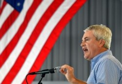 Rep. James Comer, R-Ky., speaks to the audience gathered at the 138th annual Fancy Farm Picnic, Aug. 4, 2018, in Fancy Farm, Ky.
