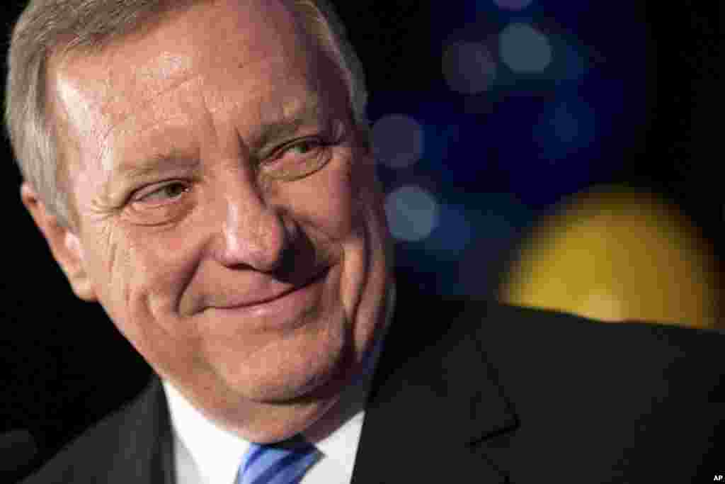 Democratic U.S. Sen. Dick Durbin delivers his victory speech at his election night event on Nov. 4, 2014, in Chicago. Durbin declared victory over challenger Republican State Sen. Jim Oberweis.