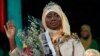 Obabiyi Aishah Ajibola, a contestant from Nigeria, reacts after being named World Muslimah 2013 at the 3rd World Muslimah annual award competition in Jakarta, Sept. 18, 2013.