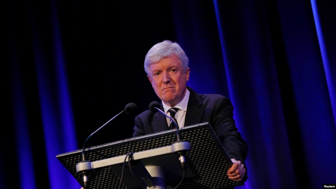 FILE - Then-BBC Director General Tony Hall makes a statement in London, Britain, Feb. 25, 2016. 
