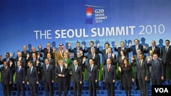 Pertemuan para pemimpin G20 dalam KTT di Seoul, November 2010. G20 harus merumuskan solusi bersama yang terkoordinasi untuk mengatasi krisis utang di Eropa dan Amerika.