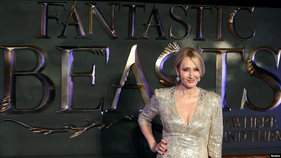 FILE - Writer J.K. Rowling poses as she arrives for the European premiere of the film "Fantastic Beasts and Where to Find Them" in Leicester Square in London, Nov. 15, 2016.