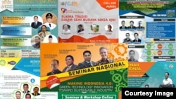 Berbagai poster diskusi, termasuk yang diselenggarakan pemerintah yang all male panels. (Foto ilustrasi: Nurhadi)