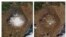 This combination of Sept. 14, 1986, left, and Aug. 1, 2019, photos provided by NASA shows the shrinking of the Okjokull glacier on the Ok volcano in west-central Iceland. 