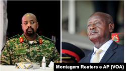 Mkuu wa jeshi la Uganda Generali Muhoozi Kainerugaba (kushoto) akiwa na babake rais Yoweri Museveni (kulia)