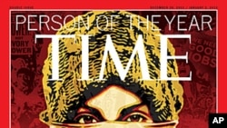 This image released by Time Magazine shows the Person of the Year issue featuring "The Protester." The magazine cited dissent across the Middle East that has spread to Europe and the United States, and says these protesters are reshaping global politics, 