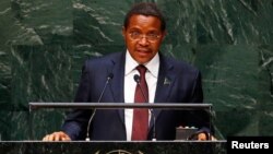 FILE - Jakaya Kikwete, president of Tanzania, addresses the U.N. General Assembly in New York, Sept. 25, 2014. 