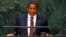 FILE - Tanzanian President Jakaya Kikwete, shown addressing the U.N. General Assembly in September 2014, has warned clerics not to meddle in the nation's politics and says tensions between Muslims and Christians have threatened peace.