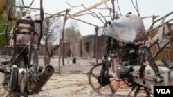 Scene of destruction caused by a Boko Haram attack.