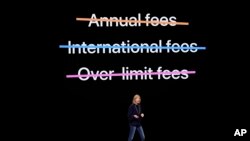 Jennifer Bailey, vice president of Apple Pay, speaks at the Steve Jobs Theater during an event to announce new products Monday, March 25, 2019, in Cupertino, California.