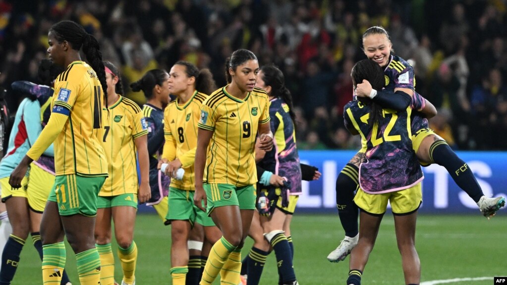 Las colombianas celebran su victoria ante Jamaica en el Mundial Femenido de fútbol en el estadio de Melbourne, Australia, el 8 de agosto de 2023.