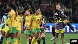 Las colombianas celebran su victoria ante Jamaica en el Mundial Femenido de fútbol en el estadio de Melbourne, Australia, el 8 de agosto de 2023.