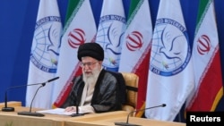 Iran's Supreme Leader Ayatollah Ali Khamenei speaks during the 16th summit of the Non-Aligned Movement in Tehran, August 30, 2012.