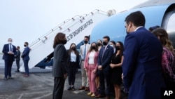 US Vice President Kamala Harris departs Singapore for Vietnam, Aug. 24, 2021.