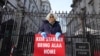 Leila Soueif, who has been on hunger strike seeking the release of her son Alaa Abdel Fattah from prison in Egypt, stands outside Downing Street in London, Feb. 5, 2025.