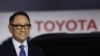 FILE - Toyota president Akio Toyoda looks on at a briefing at the company’s showroom in Tokyo on Dec. 14, 2021. Russia banned Toyoda and 12 other Japanese business executives from entering the country. 