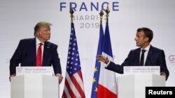 Президент США Дональд Трамп и президент Франции Эммануэль Макрон. Биарриц, Франция. 26 августа 2019 г.