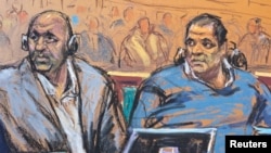 Rafat Amirov and Polad Omarev sit during their trial's jury selection at a courtroom in New York on March 10, 2025, in this courtroom sketch. The two face murder-for-hire and conspiracy charges involving Iranian American journalist Masih Alinejad.