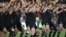 Les joueurs néo-zélandais effectuent le haka lors du match contre les Tonga au stade d'Auckland le 3 juillet 2021. 