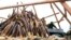 Soldiers arrange a pyre of elephant tusks and thousands of pieces of worked ivory as they prepare to burn ivory stocks corresponding to roughly 850 dead elephants, in Libreville, Gabon, June 27, 2012. 