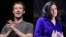 FILE - A photo combo created on March 30, 2018 shows( L )Facebook CEO Mark Zuckerberg delivering a keynote address in San Francisco, Calif.,and (R) Facebook's Chief Operating Officer Sheryl Sandberg inaugurating the interactive Facebook exhibition "Connexions" in Paris, France on Jan. 22, 2018. 
