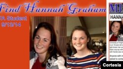 Hannah es una de las cinco jóvenes desaparecidas en los últimos cinco años en Charlottsville, VA. Se ha creado una página en Facebook para ayudar en la búsqueda de la joven.