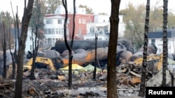 Lokasi bangkai kereta api yang meledak di Lac Megantic, Quebec, Kanada (16/7).