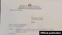Carta da CNE a convocar candidatura de Umaro Sissoco Embaló