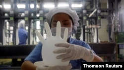 FILE - Malaysia produces roughly two-thirds of the world's disposable rubber gloves.