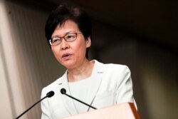 FILE - Hong Kong's Chief Executive Carrie Lam addresses a news conference in Hong Kong, Sept. 5, 2019.