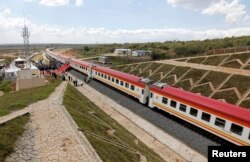 A general view shows a train on the Standard Gauge Railway line constructed by the China Road and Bridge Corporation and financed by Chinese government in Kenya, Oct. 16, 2019.